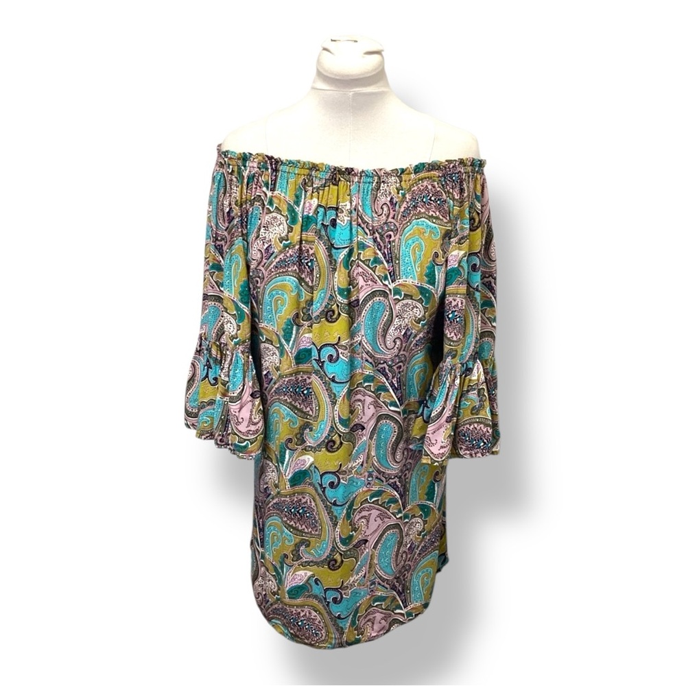 Bethany Treasures Women’s 3/4 Ruffle Bell Sleeve Off Shoulder Tunic/Dress L